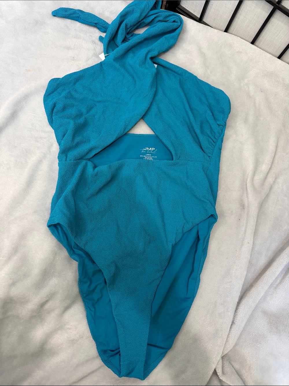 JMP Santorini Sexy Teal Terry One-Piece Swimsuit 🩱 with Twist Halter NEW